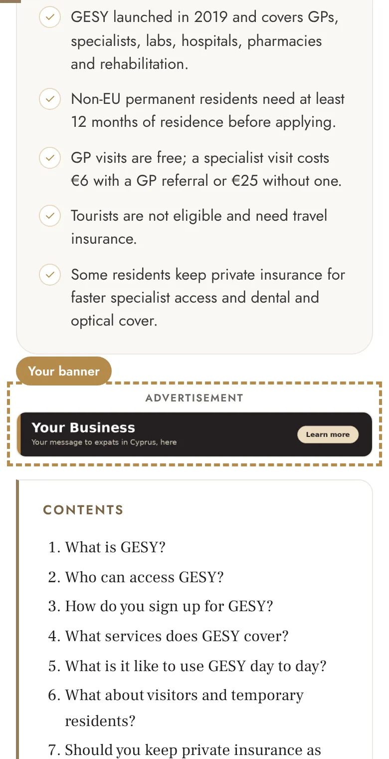 Example: Your banner on a Healthcare guide, under the quick answer (phone)