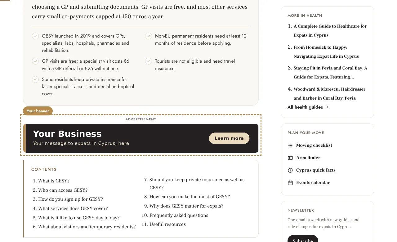 Example: Your banner on a Healthcare guide, under the quick answer (desktop)