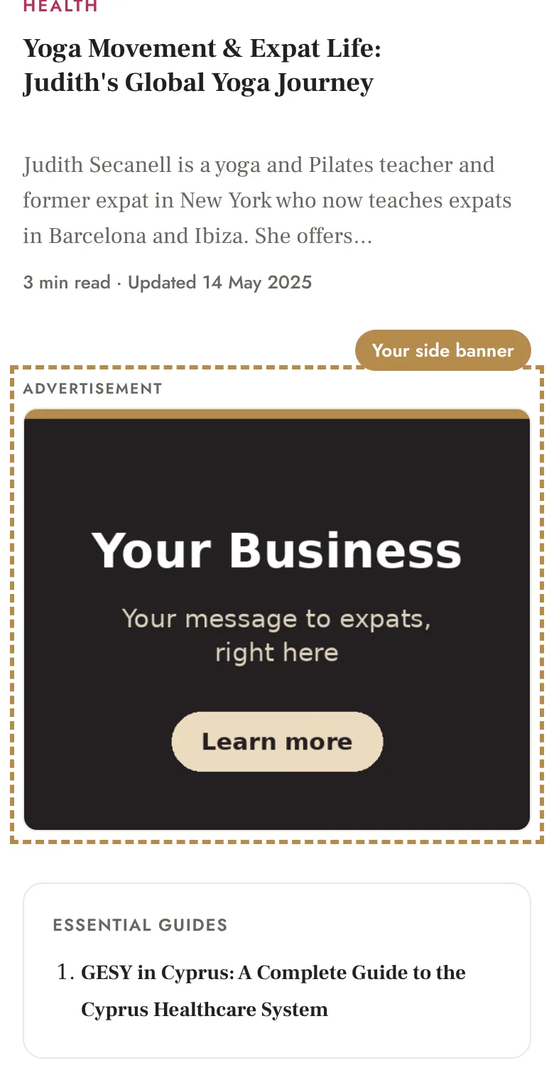 Example: Your side banner on the Healthcare section page (phone)