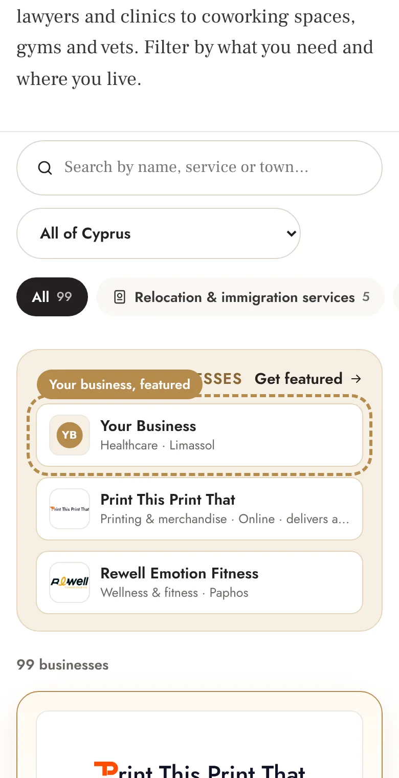 Example: The Featured strip at the top of the directory (phone)