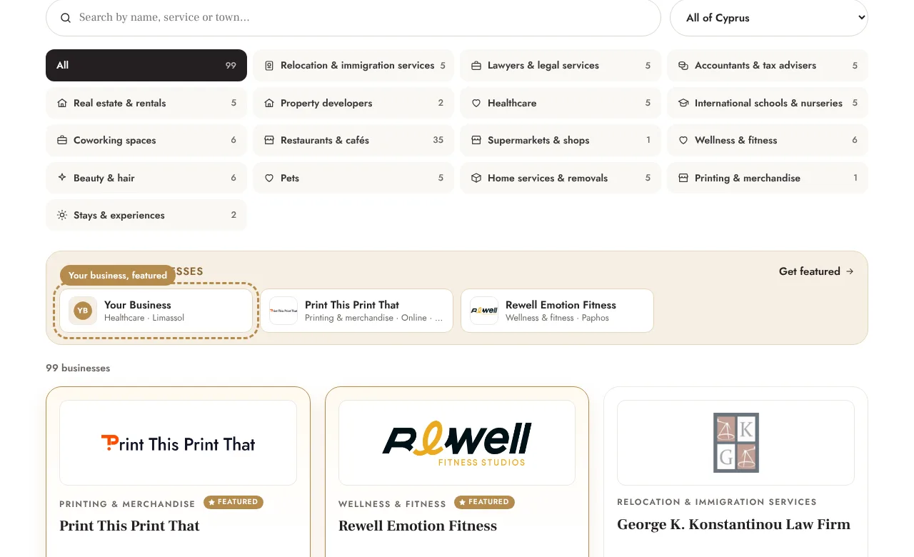Example: The Featured strip at the top of the directory (desktop)