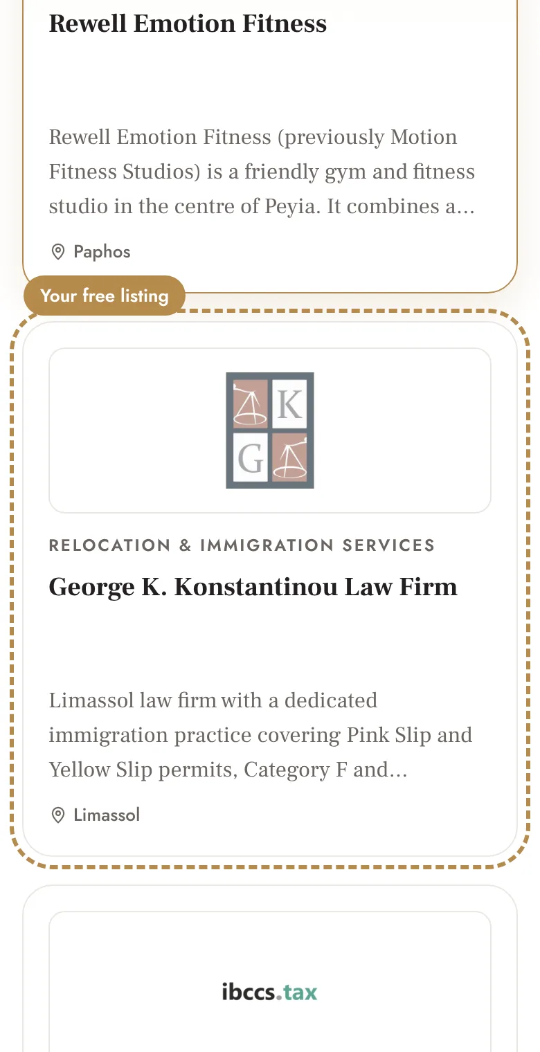 Example: Your card in the directory, next to the other businesses in your category (phone)