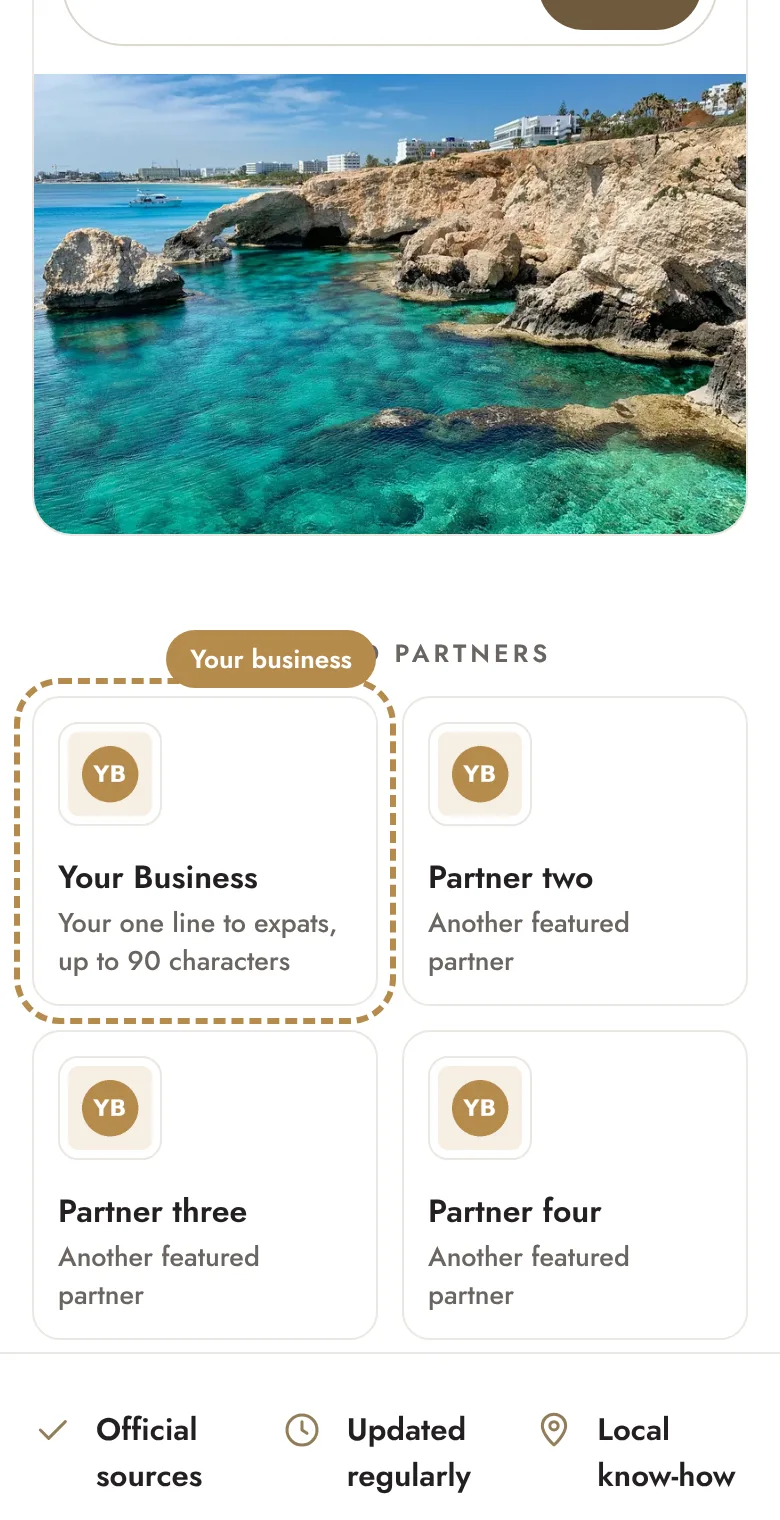Example: Your business in the Featured partners row on the home page (phone)
