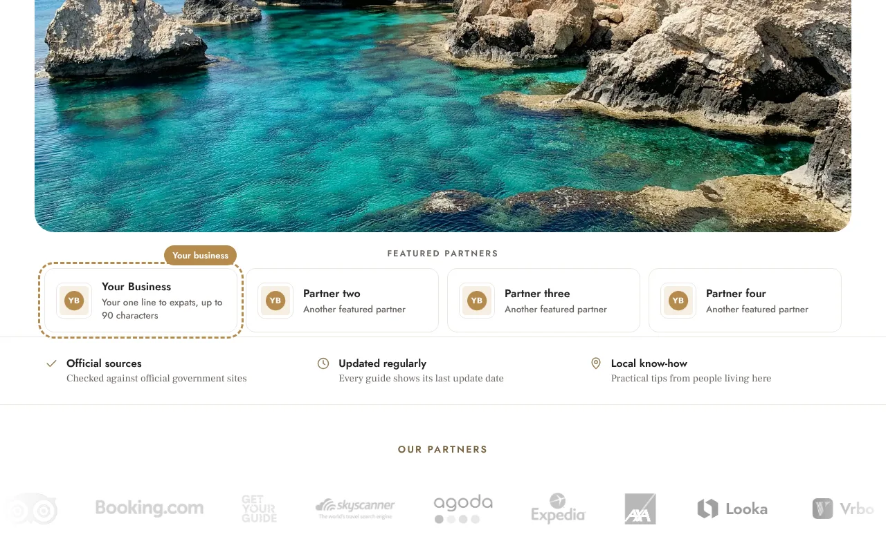 Example: Your business in the Featured partners row on the home page (desktop)