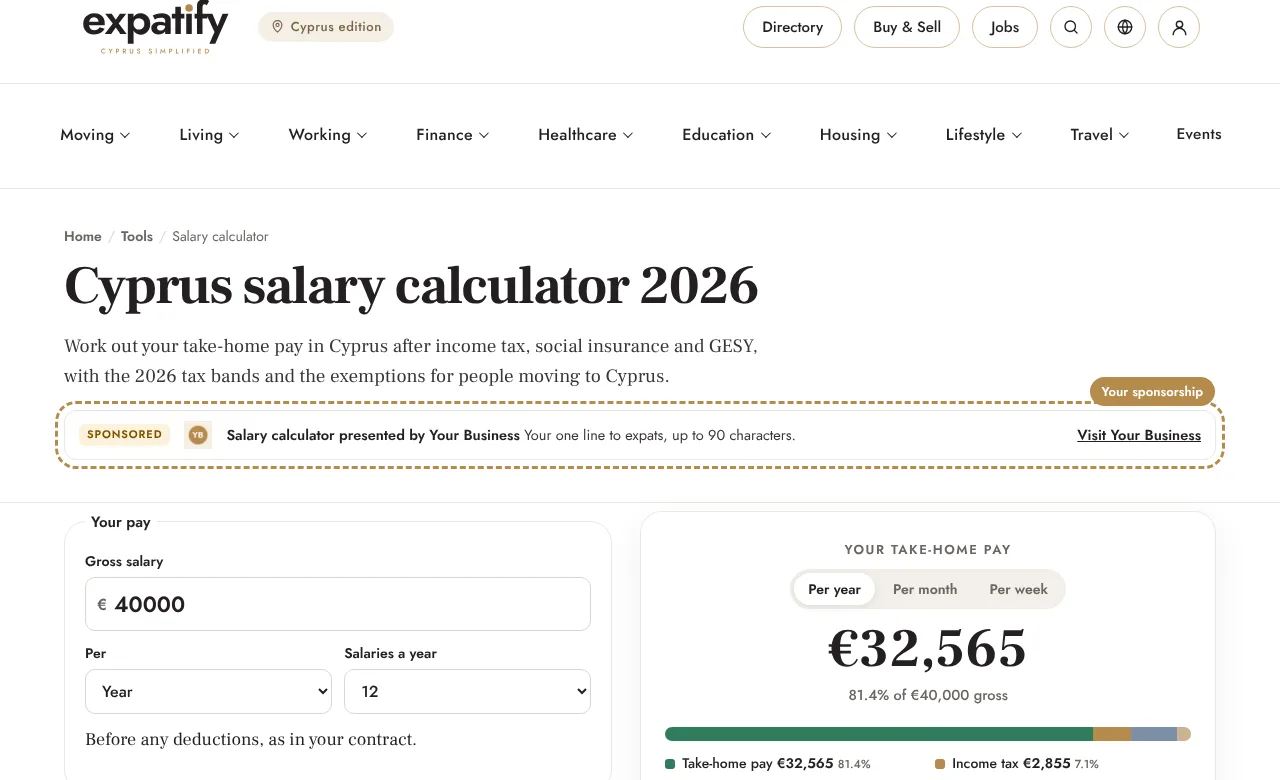 Example: Your sponsorship at the top of the salary calculator (desktop)