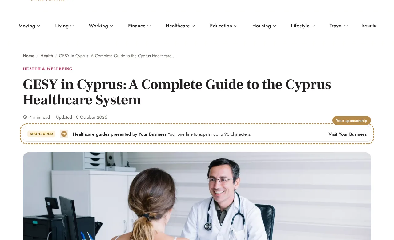 Example: Your sponsorship at the top of every guide in the section (desktop)
