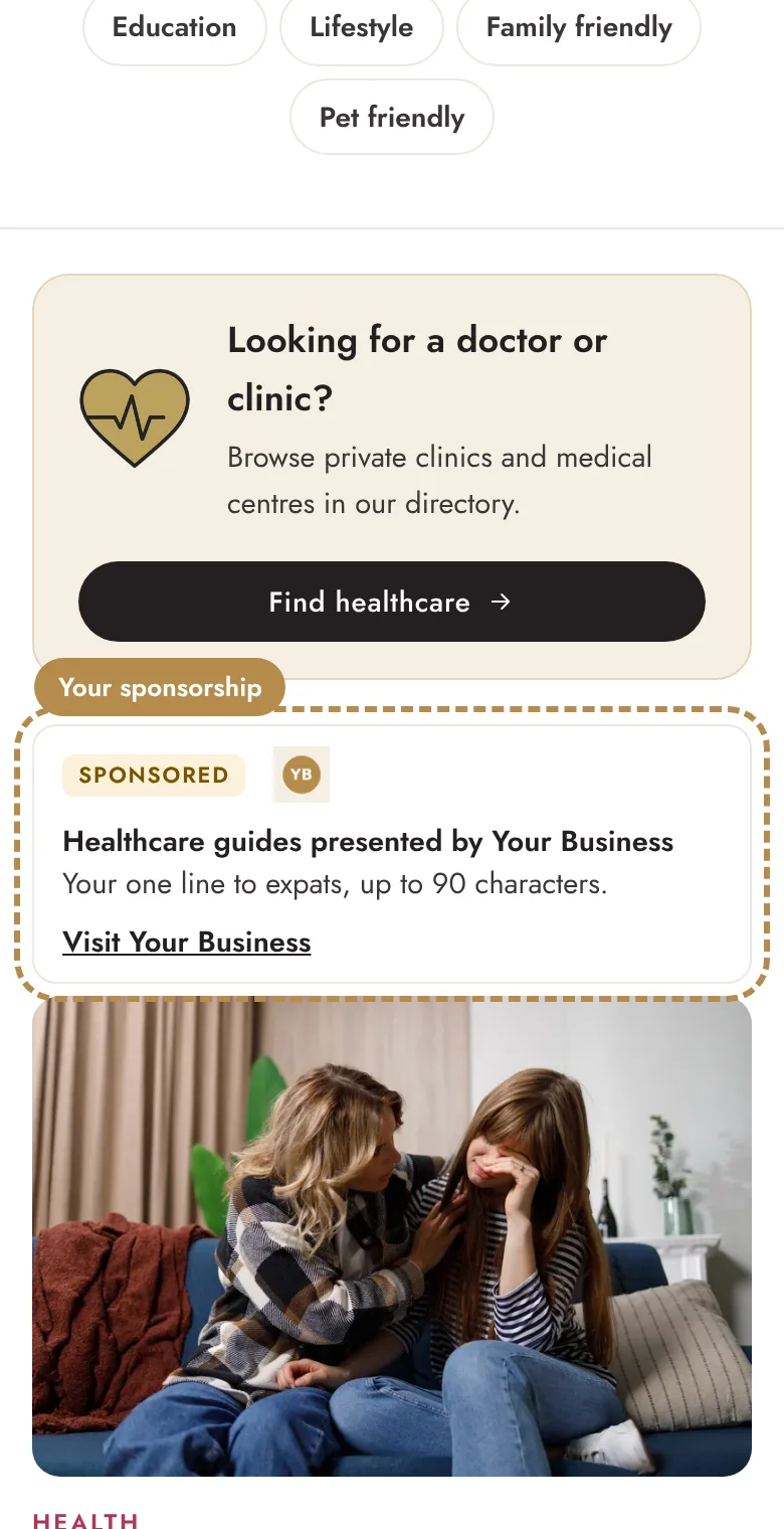 Example: At the top of the topic page (phone)