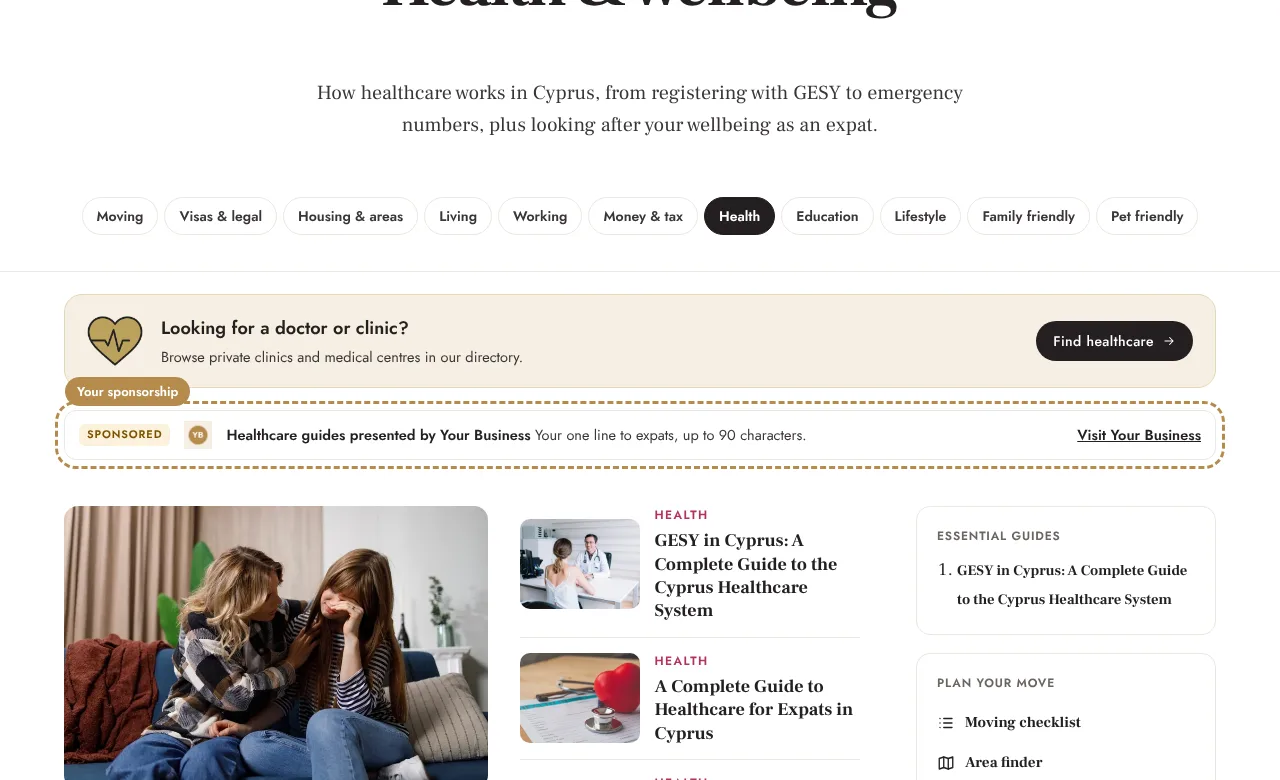 Example: At the top of the topic page (desktop)