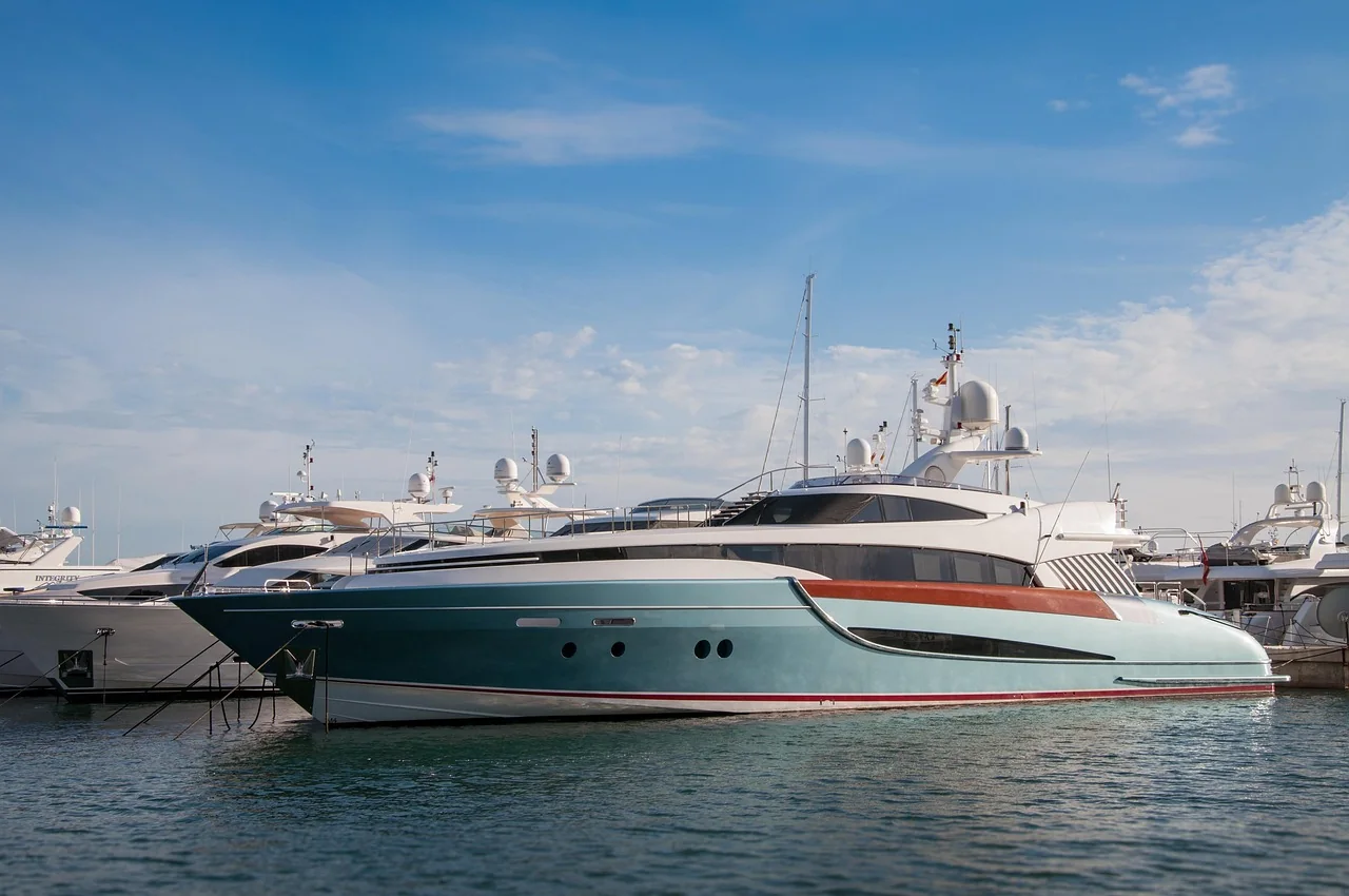 Motor boats moored in a Mediterranean marina