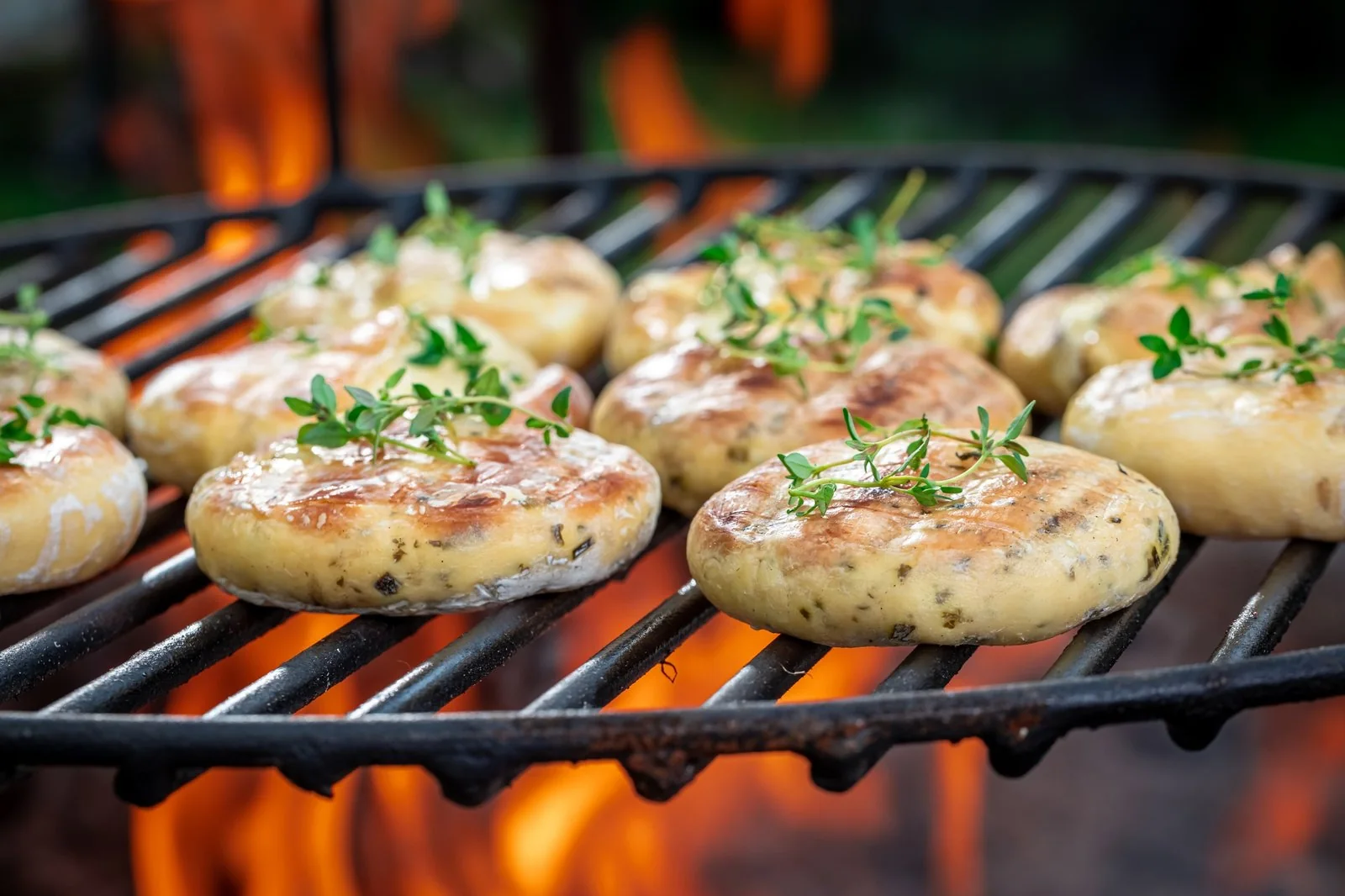 Halloumi cheese grilling over a fire