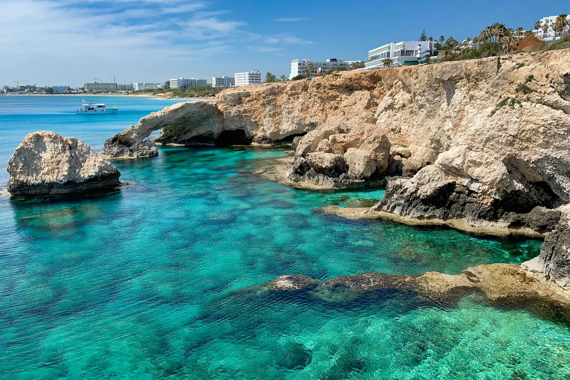 Love Bridge rock arch and clear turquoise water near Ayia Napa, Cyprus