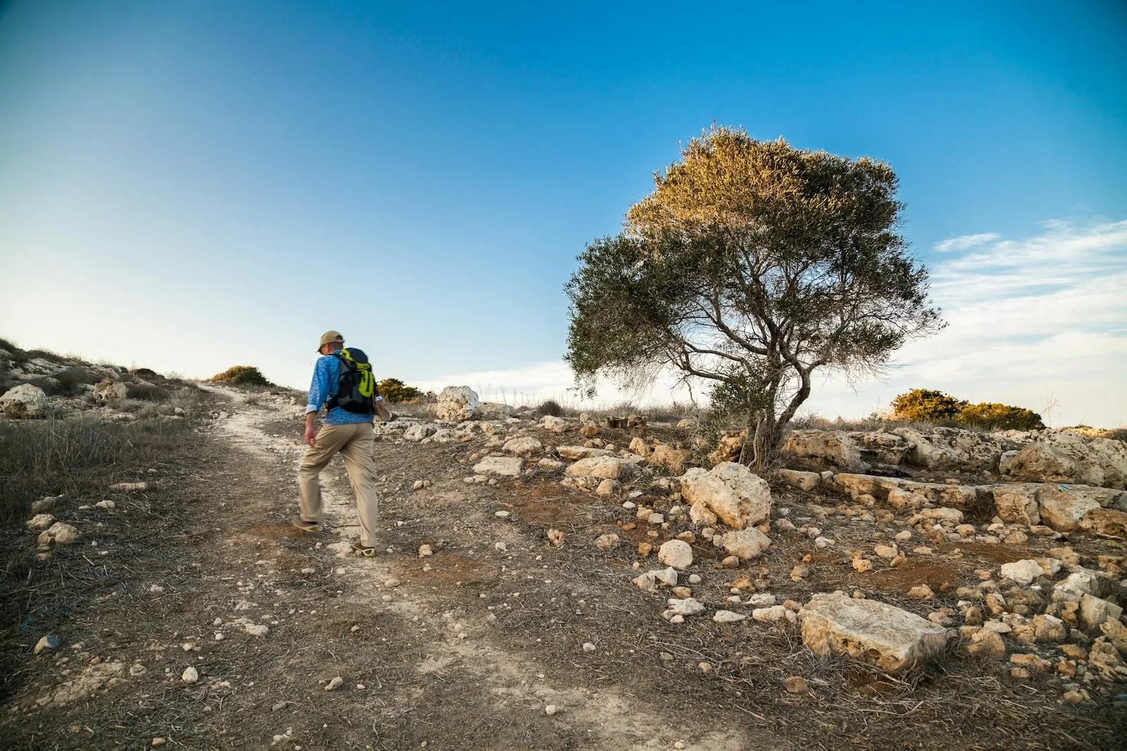 Tourist walking on a path in a park in Cyprus