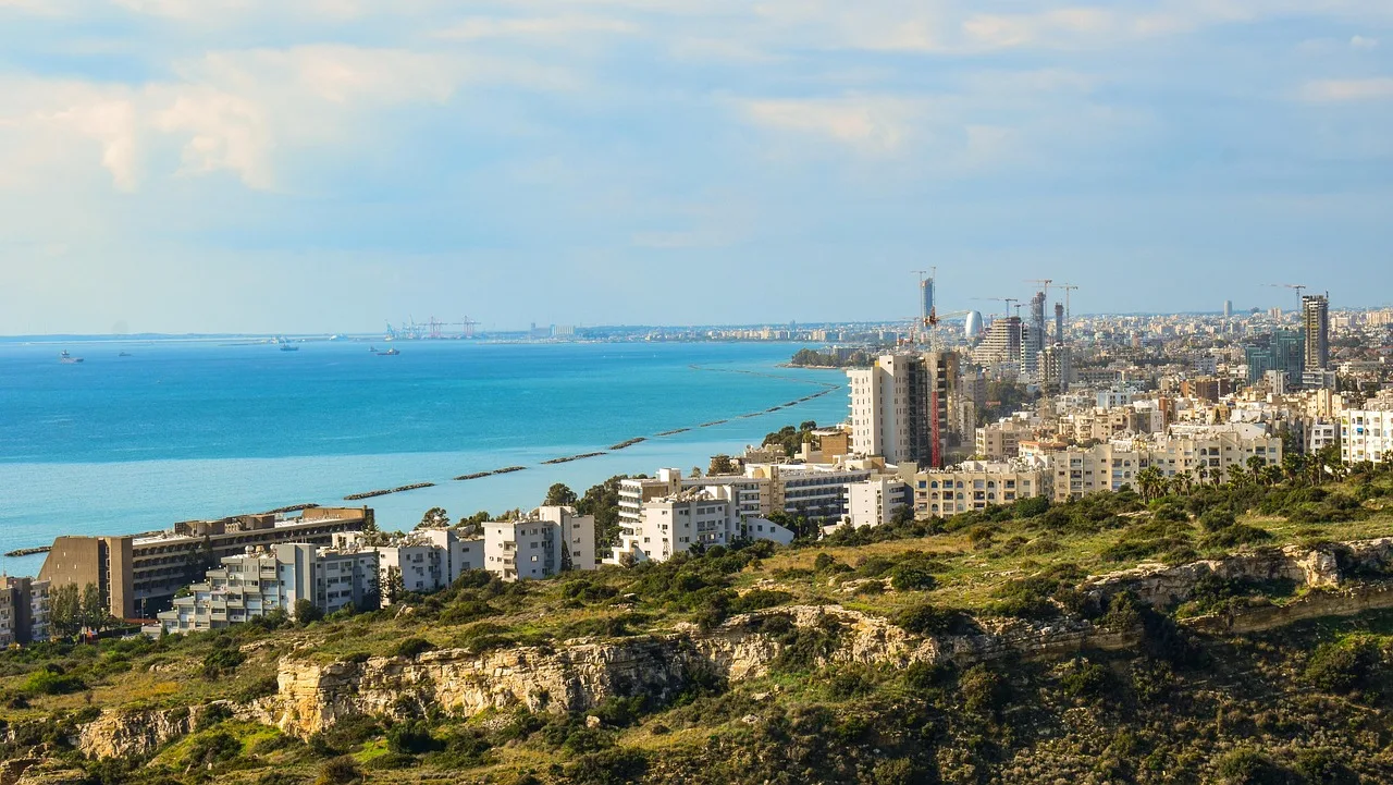 Limassol city and seafront seen from the hills, Cyprus