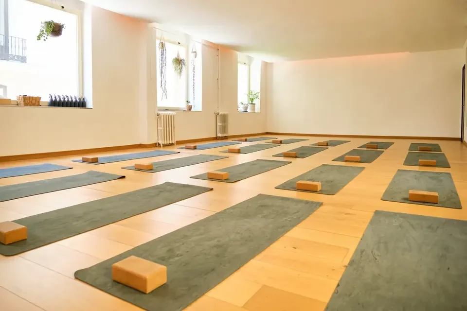 Bright fitness studio with yoga mats at Rewell Emotion Fitness, Peyia