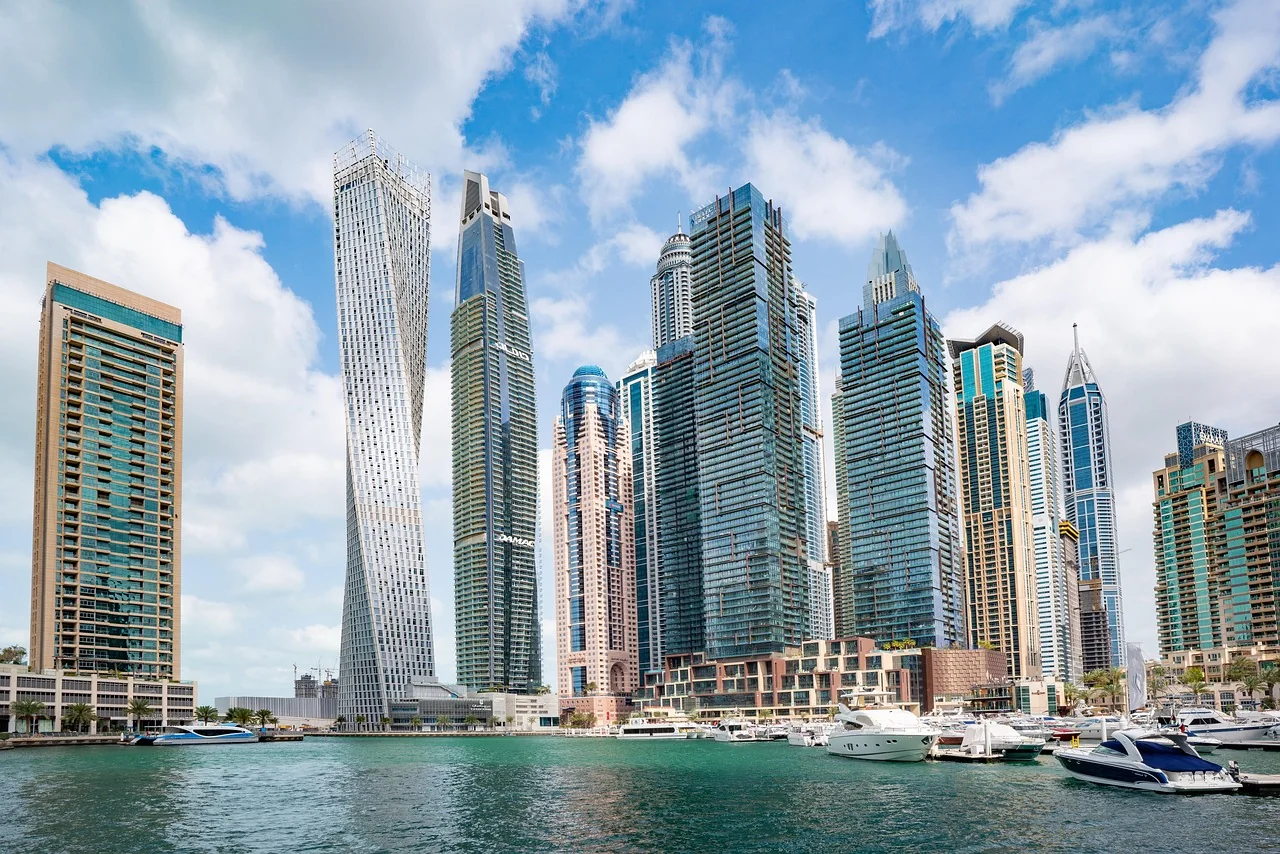 Dubai Marina towers and waterfront, where many expats live before moving to Cyprus