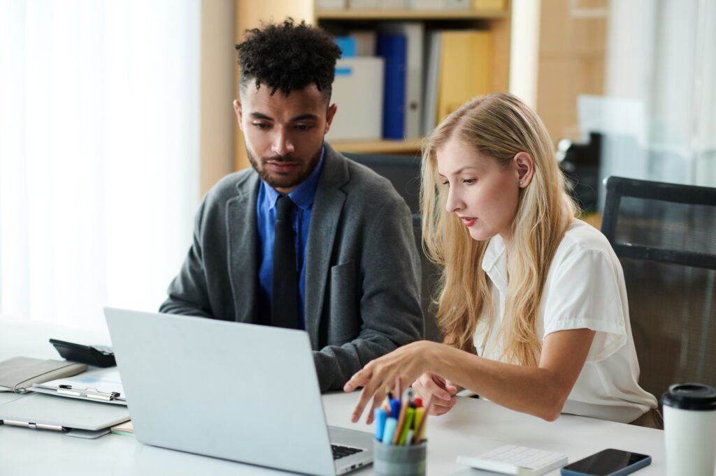 Business people discussing a report