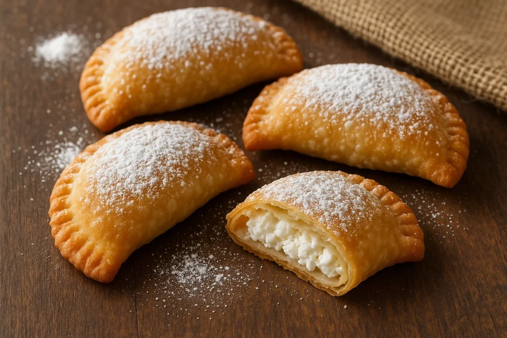 Bourekia me anari, crescent pastries filled with sweetened anari cheese