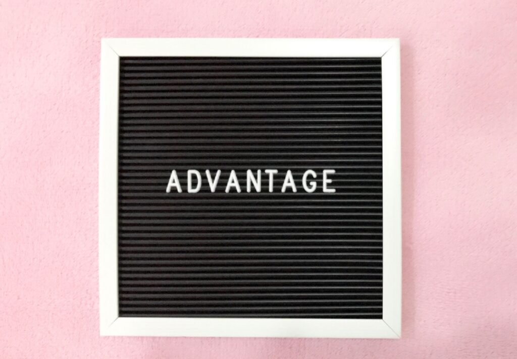 Advantage written on a pink background