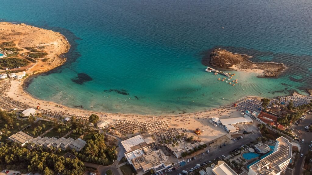 Aerial view of Nissi Beach, Cyprus